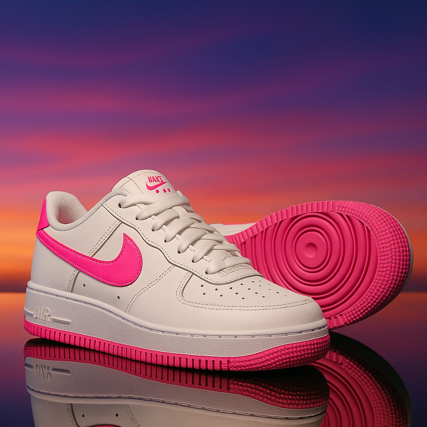 Girls White & Pink Air Force 1 Trainers, 2, hi-res image number null