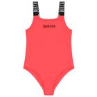 Girls Red Logo Swimsuit , 1, hi-res