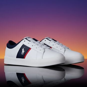 Boys White & Navy Blue Logo Trainers