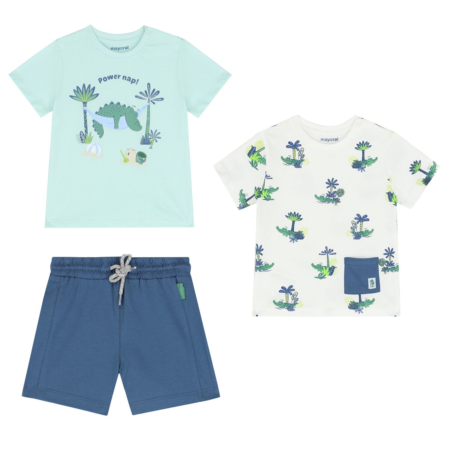 Younger Boys White, Aqua & Navy Blue Shorts Set, 1, hi-res image number null