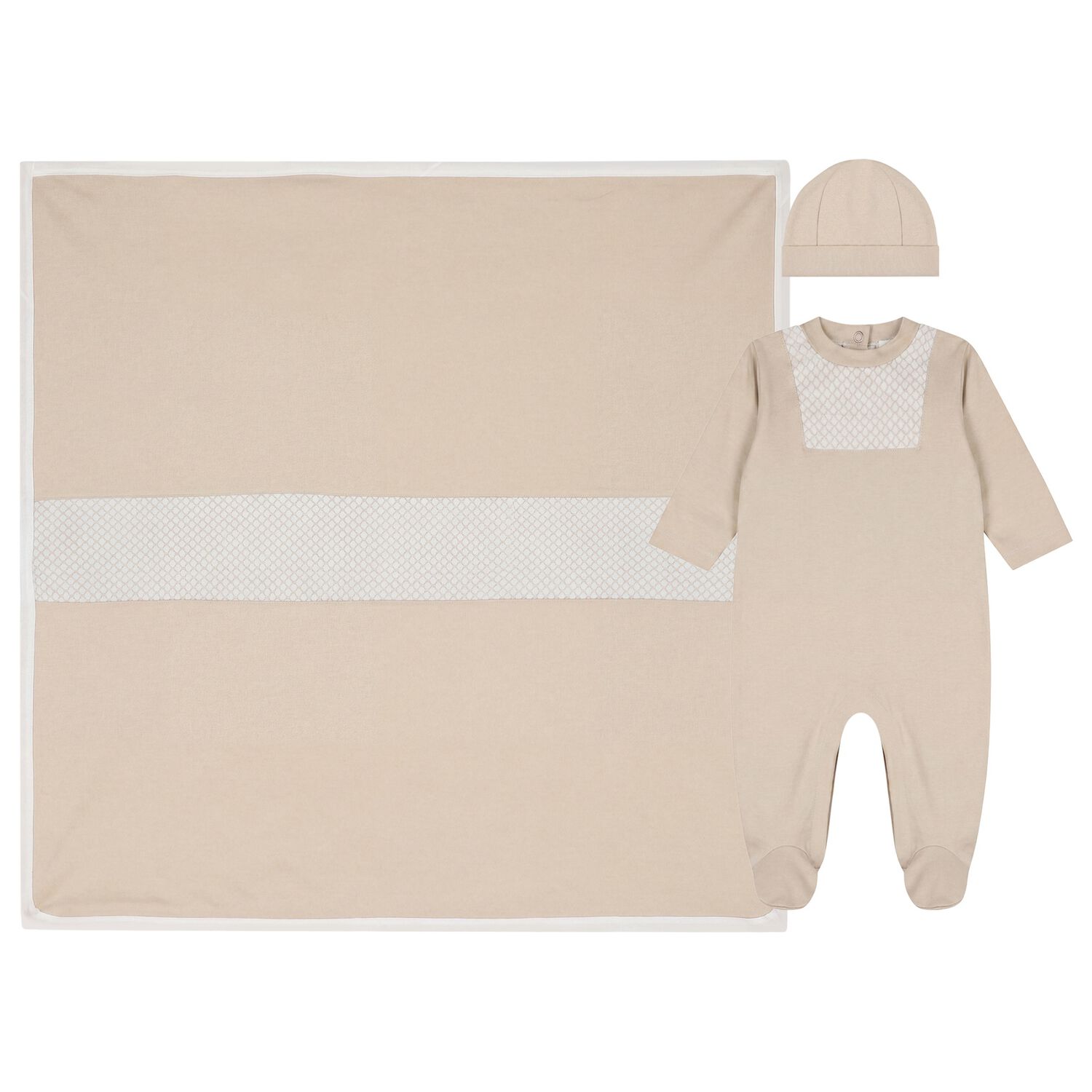 Beige Smocked Babygrow Gift Set, 1, hi-res