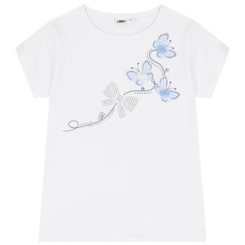 Girls White Butterfly T-Shirt