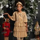 Girls Metallic Gold Tiered Dress, 1, hi-res