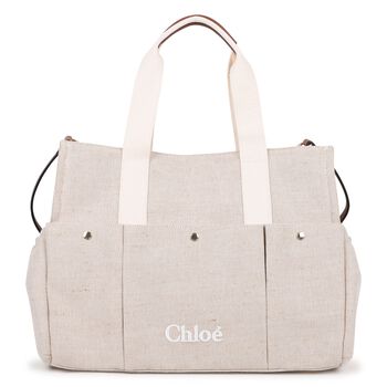 Beige Canvas Logo Changing Bag
