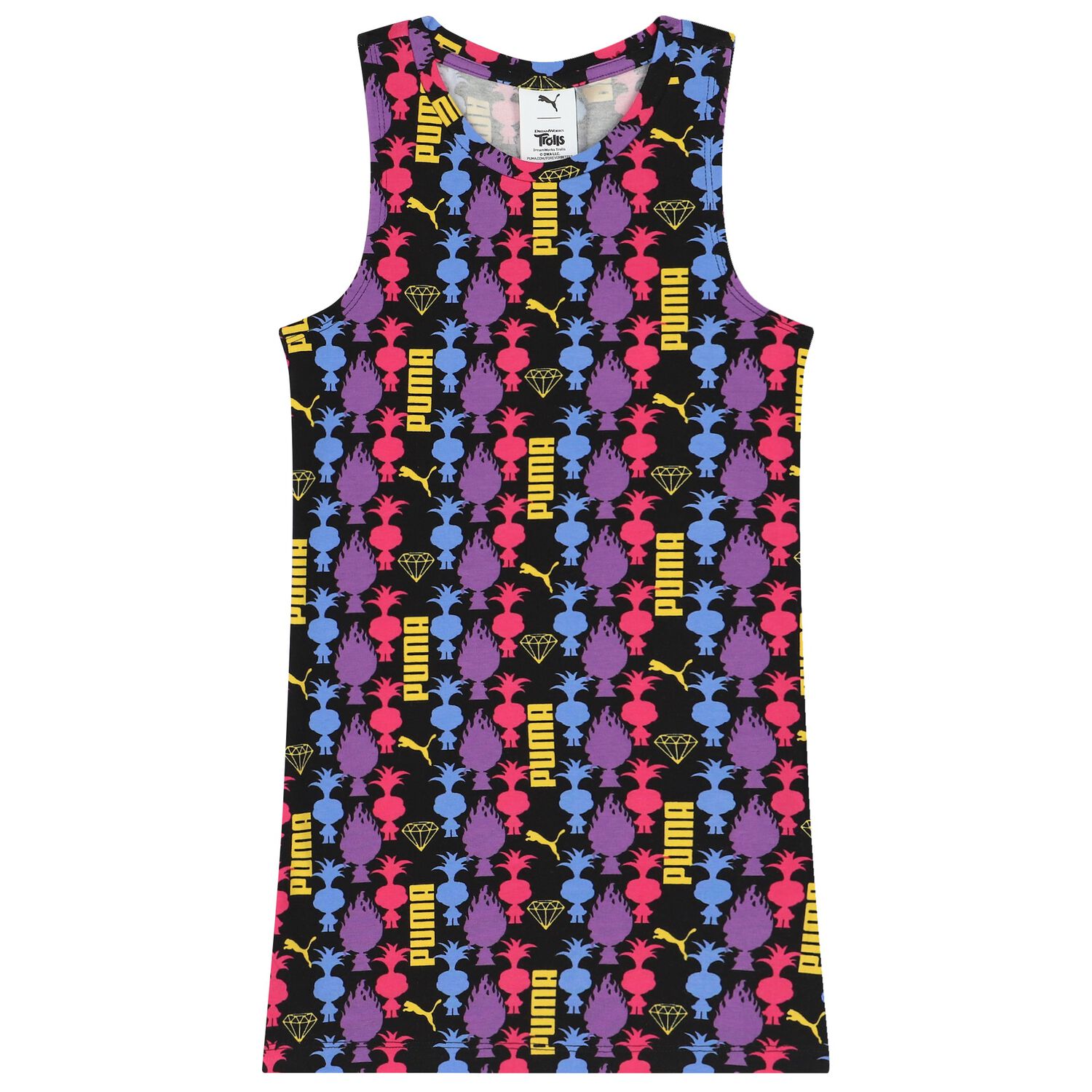 Girls Black Trolls Logo Dress, 1, hi-res