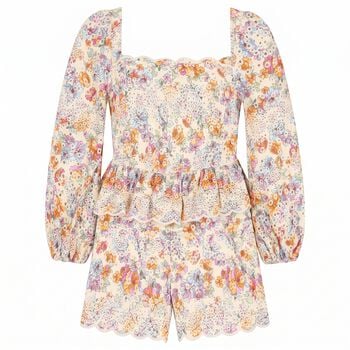 Girls Ivory Floral Embroidered Playsuit