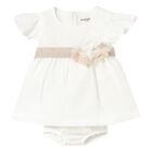 Baby Girls Ivory & Beige Flower Dress Set, 2, hi-res
