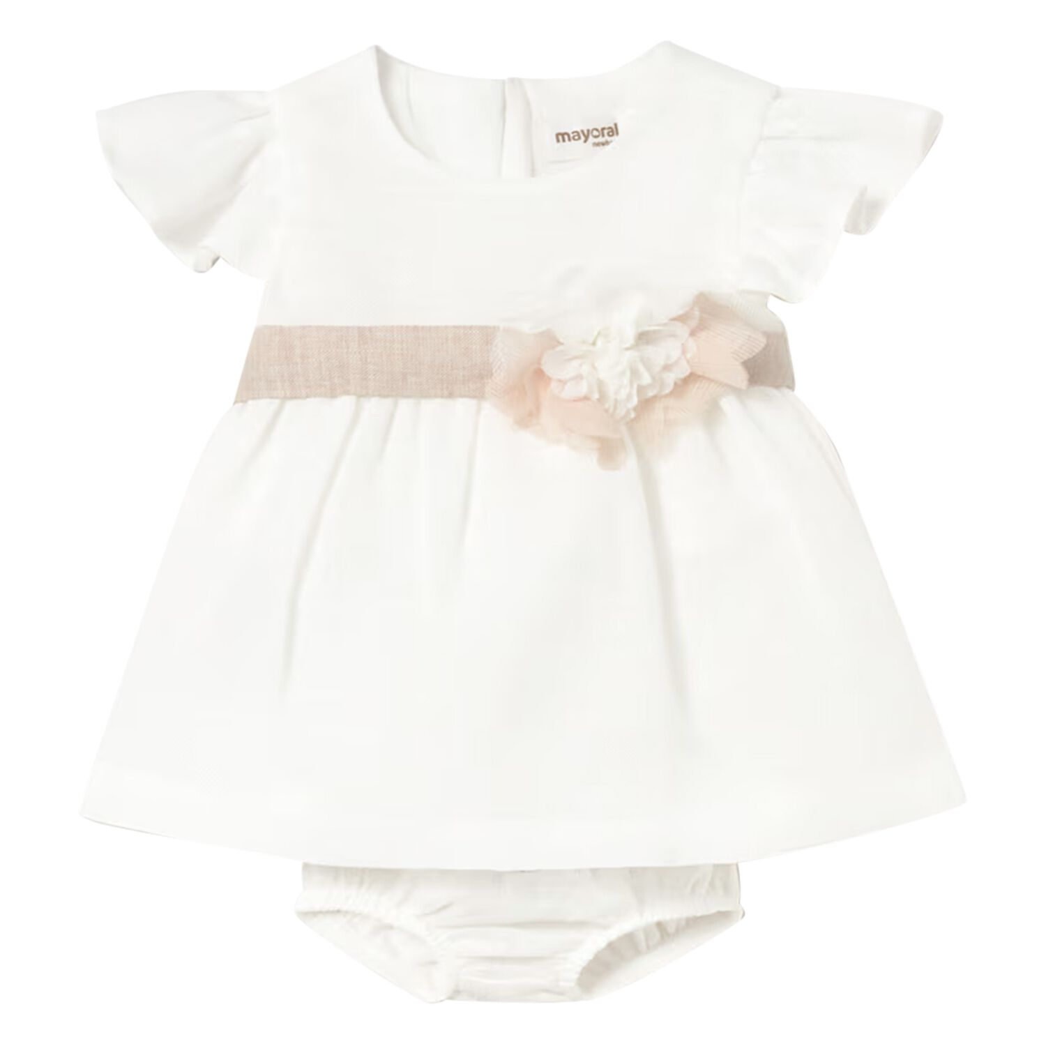 Baby Girls Ivory & Beige Flower Dress Set, 2, hi-res