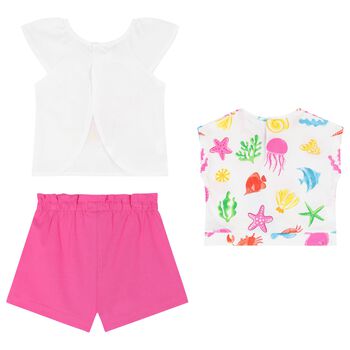 Younger Girls White & Pink Shorts Set