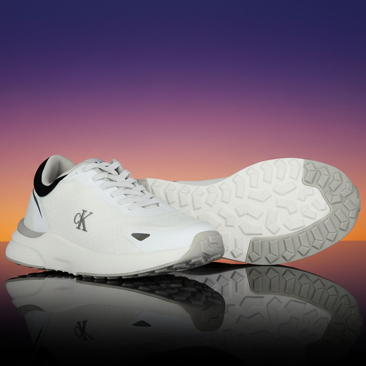 White Mesh Logo Trainers, 1, hi-res