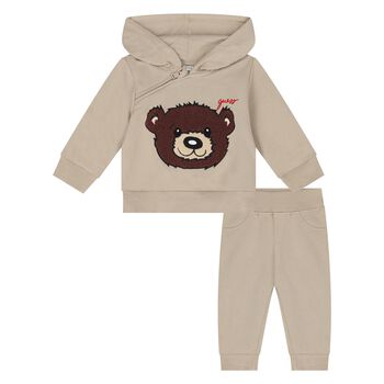 Baby Boys Beige Cotton Bear Tracksuit
