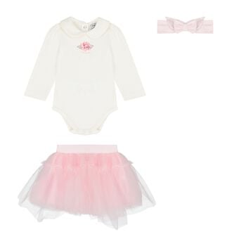 Baby Girls Ivory & Pink Tulle Skirt Set