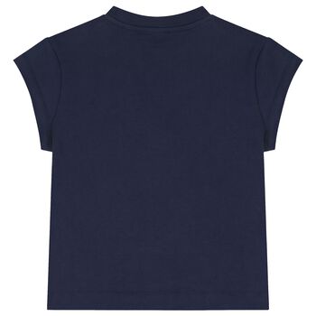 Girls Navy Blue Floral Logo T-Shirt