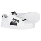 Boys White & Black Logo Trainers, 1, hi-res