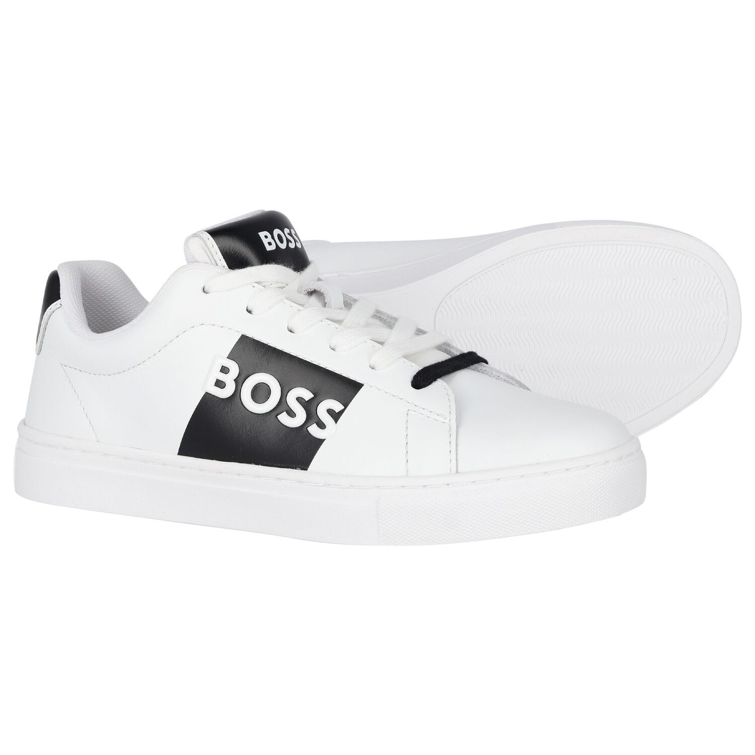 Boys White & Black Logo Trainers, 1, hi-res image number null