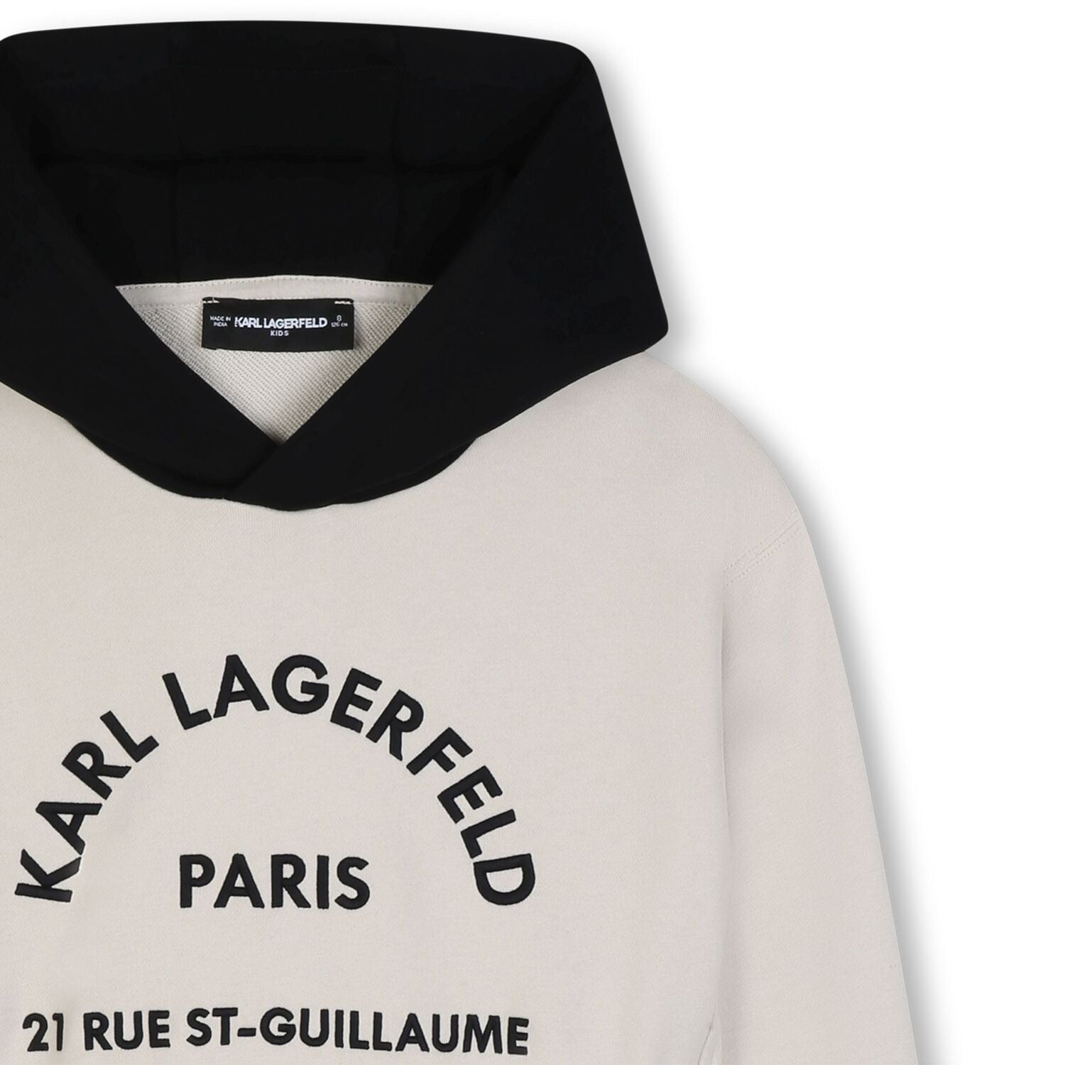 Boys Beige & Black Logo Hooded Top, 1, hi-res