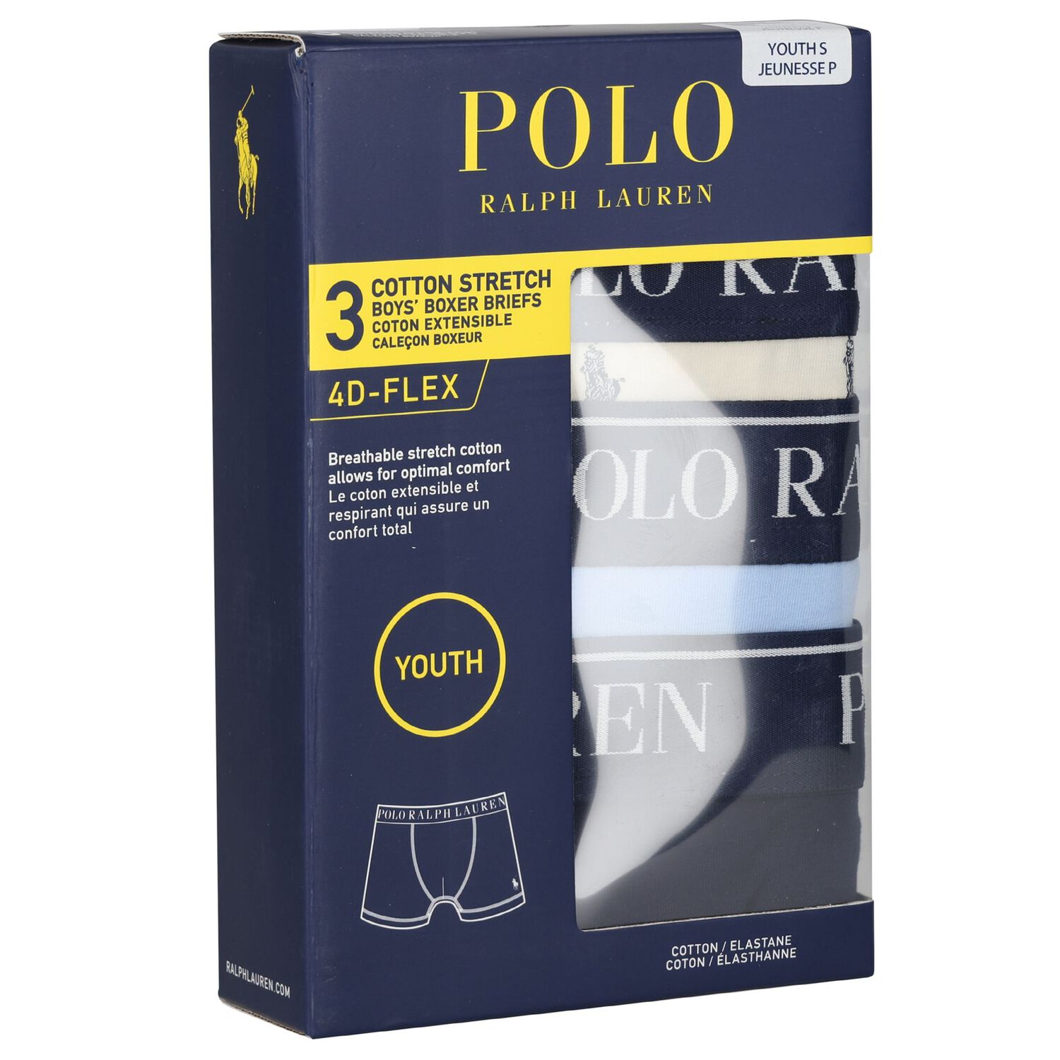 Boys Ivory, Blue & Navy Blue Logo Boxer Shorts ( 3-Pack ), 2, hi-res