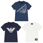 Boys White & Navy Blue Logo T-Shirts ( 3-Pack ), 1, hi-res