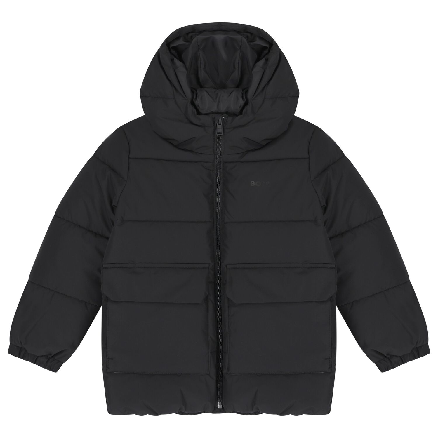Boys Black Logo Puffer Jacket, 1, hi-res