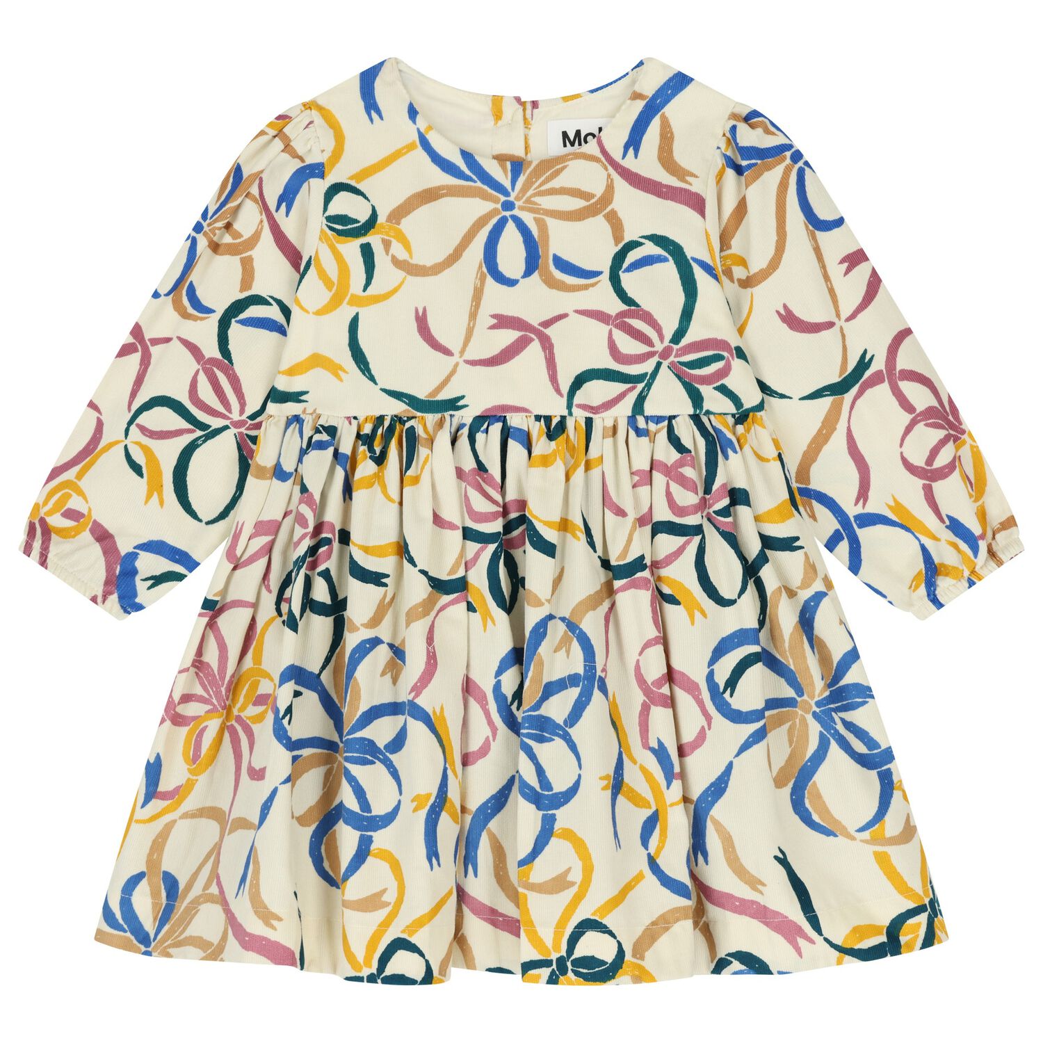 Younger Girls Beige Bow Dress, 1, hi-res