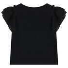 Girls Black Flutter Sleeve Top, 1, hi-res