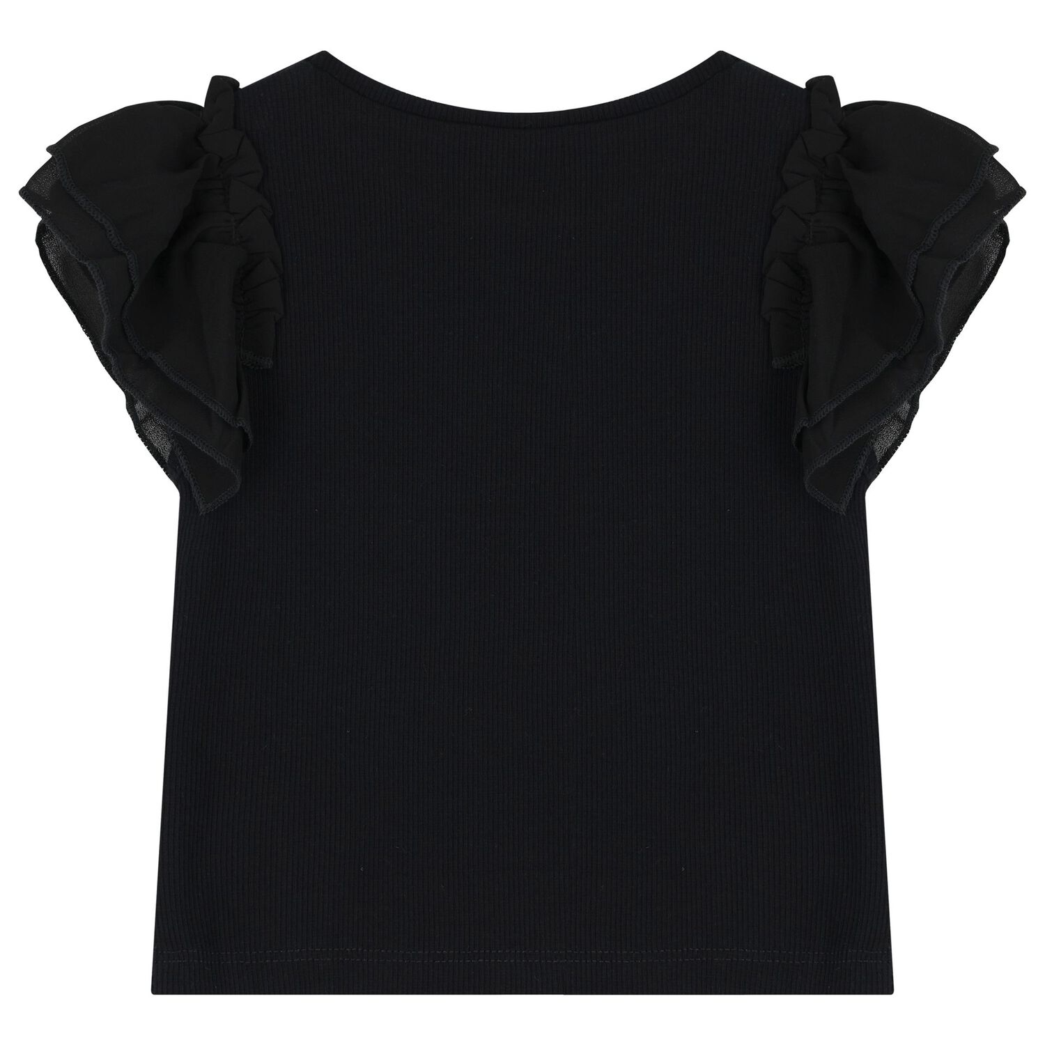 Girls Black Flutter Sleeve Top, 1, hi-res