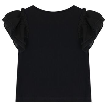 Girls Black Flutter Sleeve Top