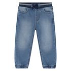 Younger Boys Blue Denim Joggers, 1, hi-res