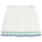 Girls White Logo Pleated Skirt, 1, hi-res