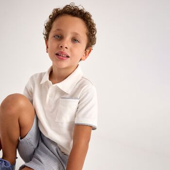 Boys White & Navy Striped Shorts Set