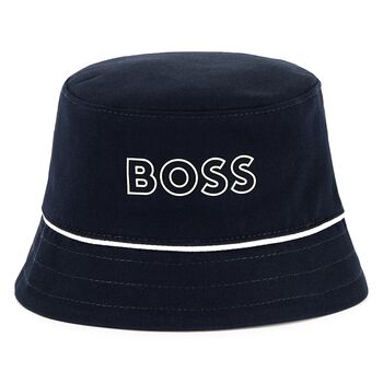 Baby Boys Navy Blue & Blue Logo Reversible Hat