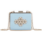 Girls Blue & Gold Embellished Satin Bag, 1, hi-res