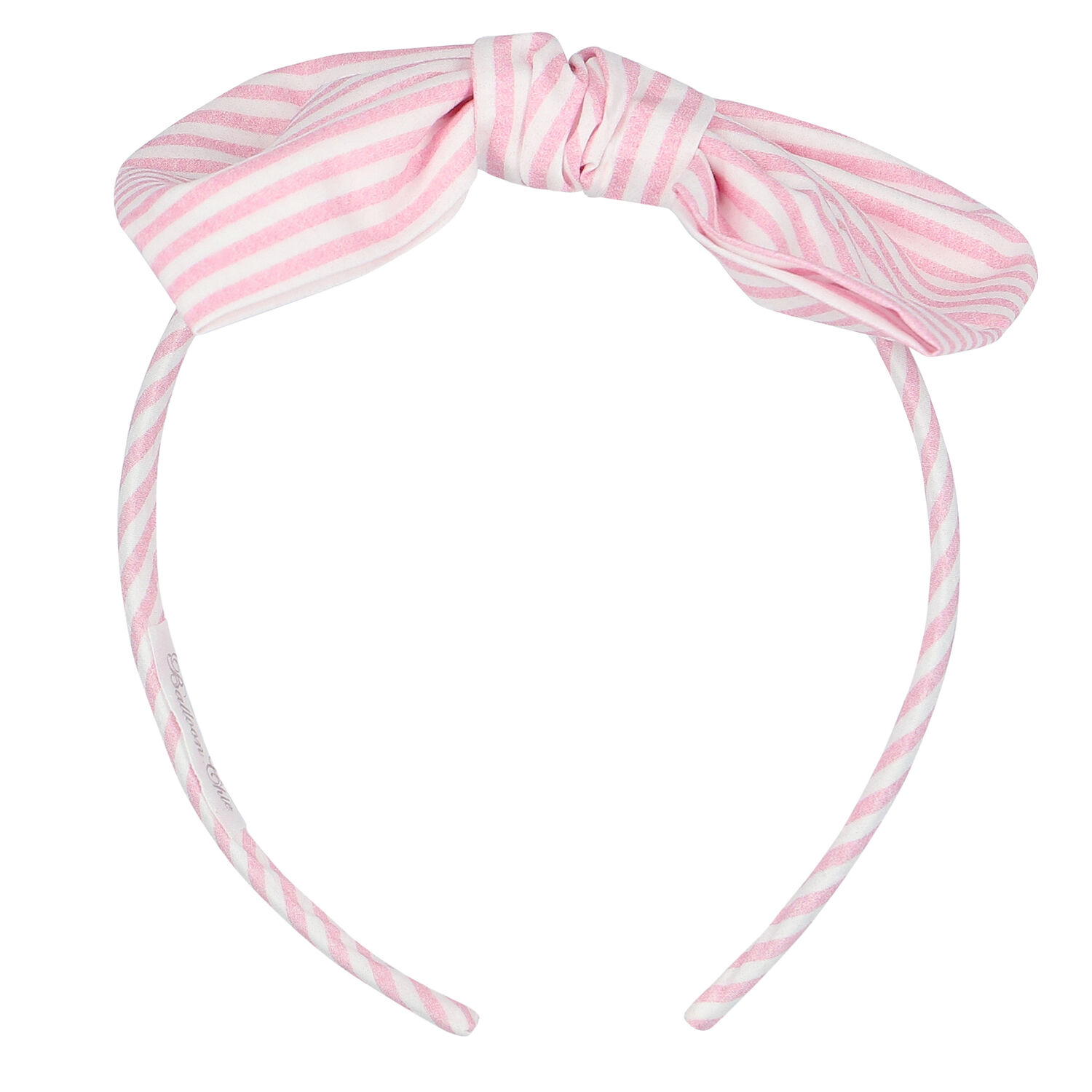 Girls Pink & White Striped Bow Headband, 1, hi-res
