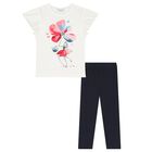 Girls White & Navy Blue Floral Leggings Set, 3, hi-res