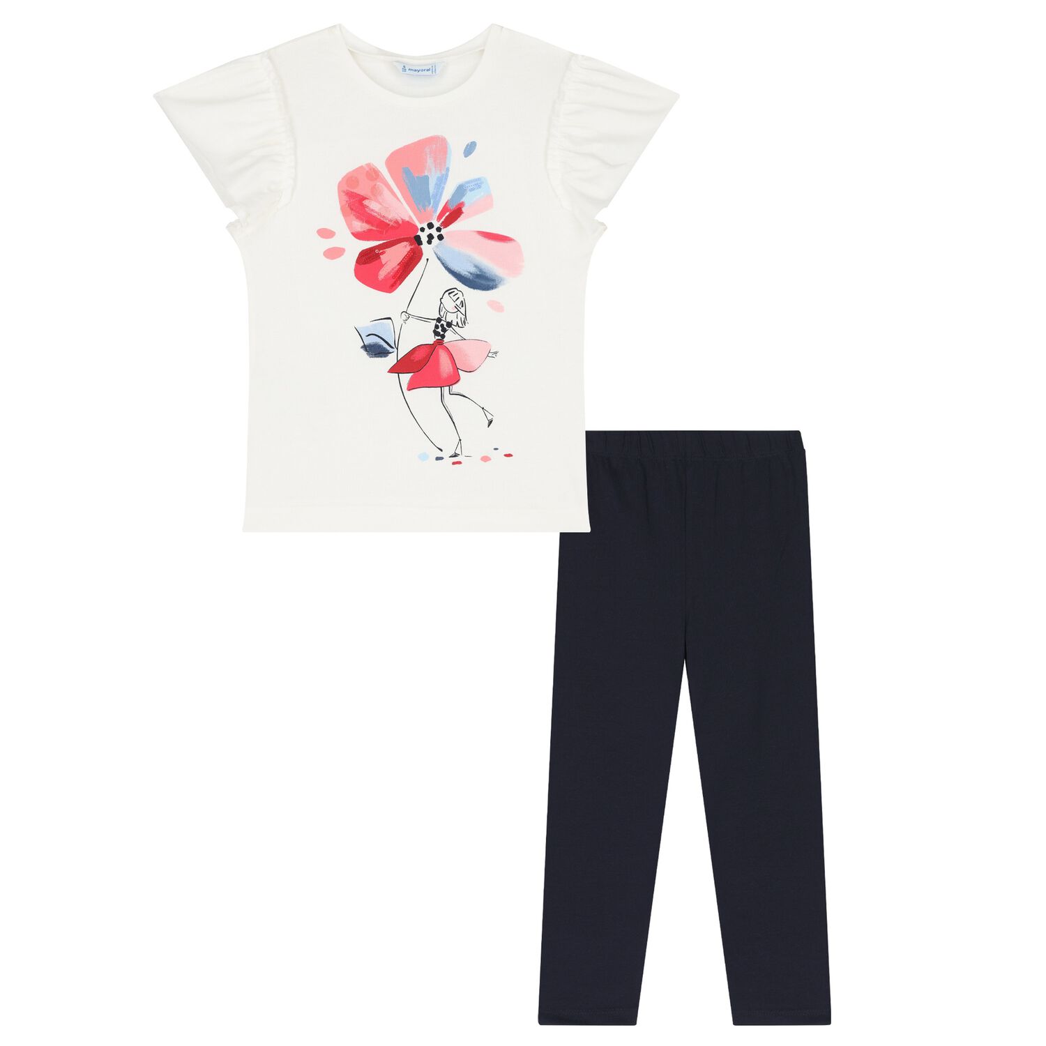 Girls White & Navy Blue Floral Leggings Set, 3, hi-res image number null