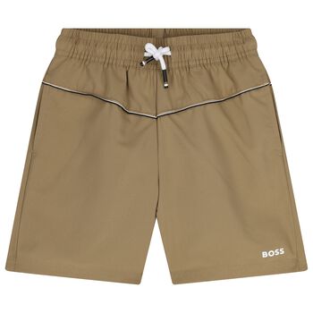 Boys Beige Logo Swim Shorts