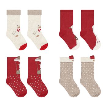 Baby Girls Red & Ivory Socks ( 4-Pack )