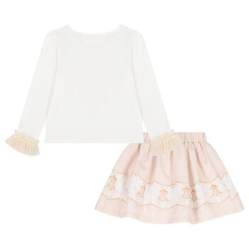 Girls Ivory & Beige Fairy Tale Castle Skirt Set 