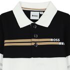 Younger Boys Black, White & Grey Logo Polo Shirt, 1, hi-res