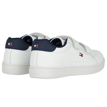 Boys White & Navy Blue Logo Trainers