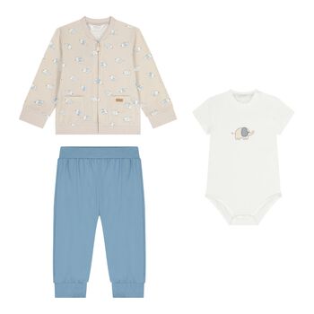 Baby Boys Beige & Blue Tracksuit Set ( 3 Piece ) 