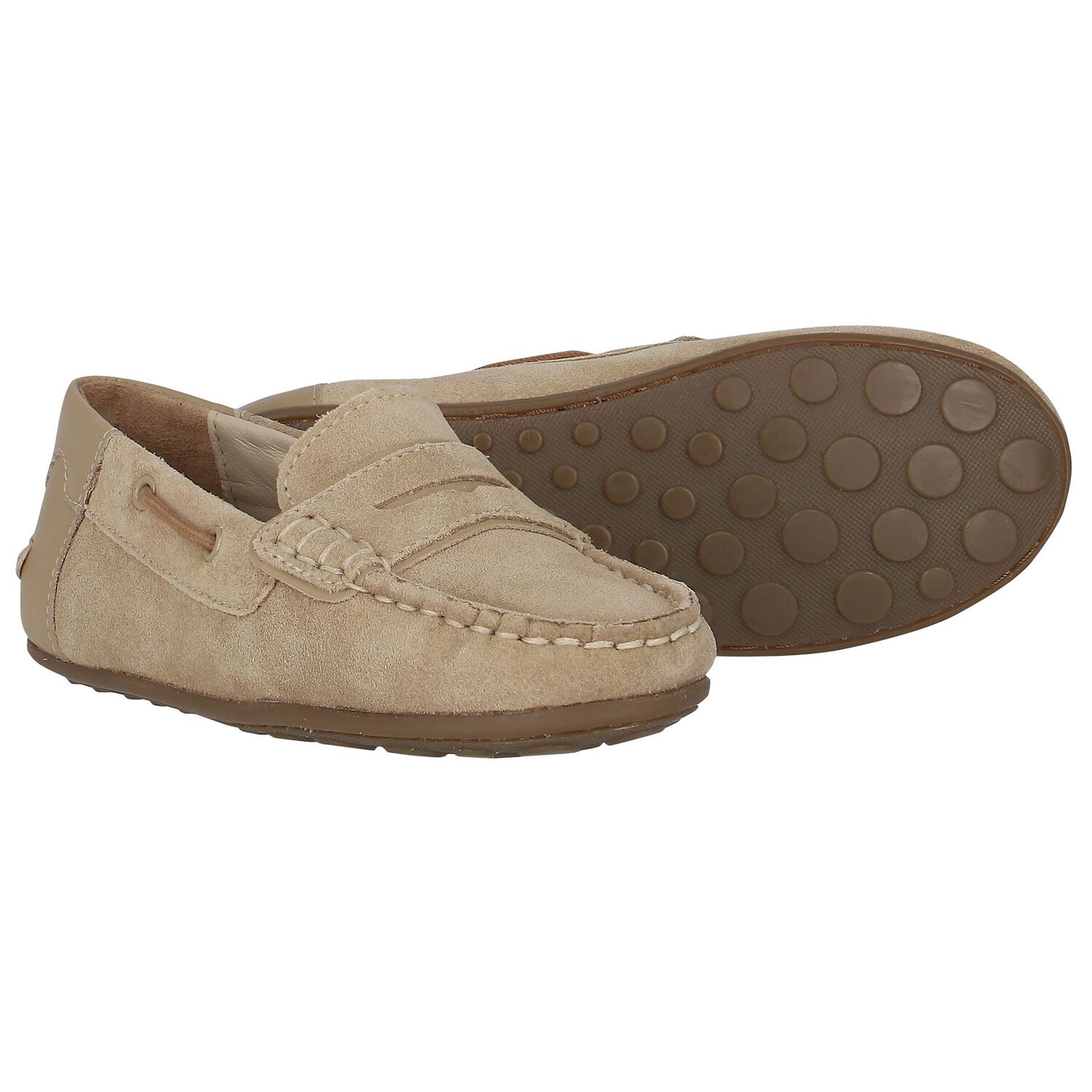 Boys Beige Suede & Leather Loafers, 1, hi-res