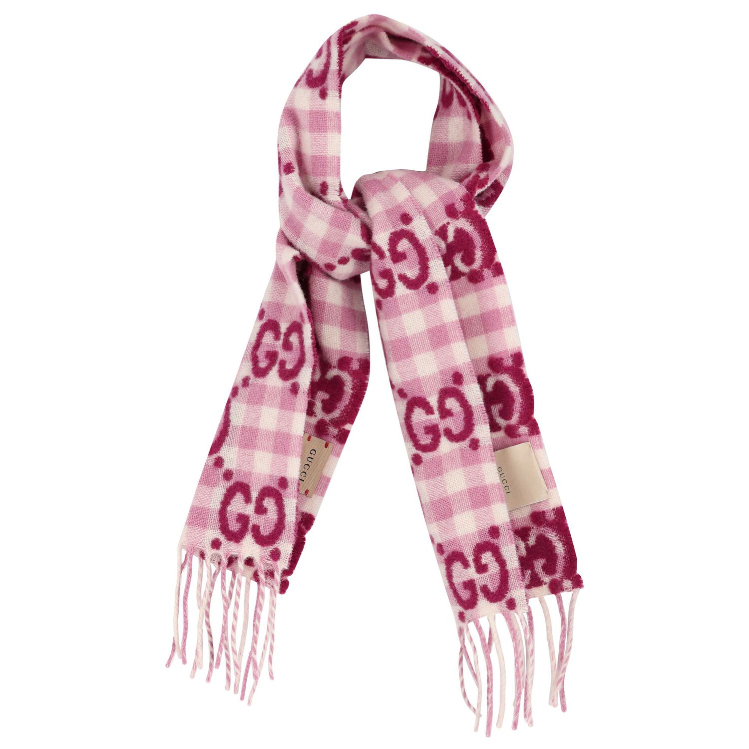 Girls Pink Logo Check Scarf, 1, hi-res