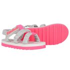 Girls Silver & White Logo Sandals, 1, hi-res