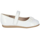 Younger Girls White Patent Flower Ballerina Shoes, 1, hi-res