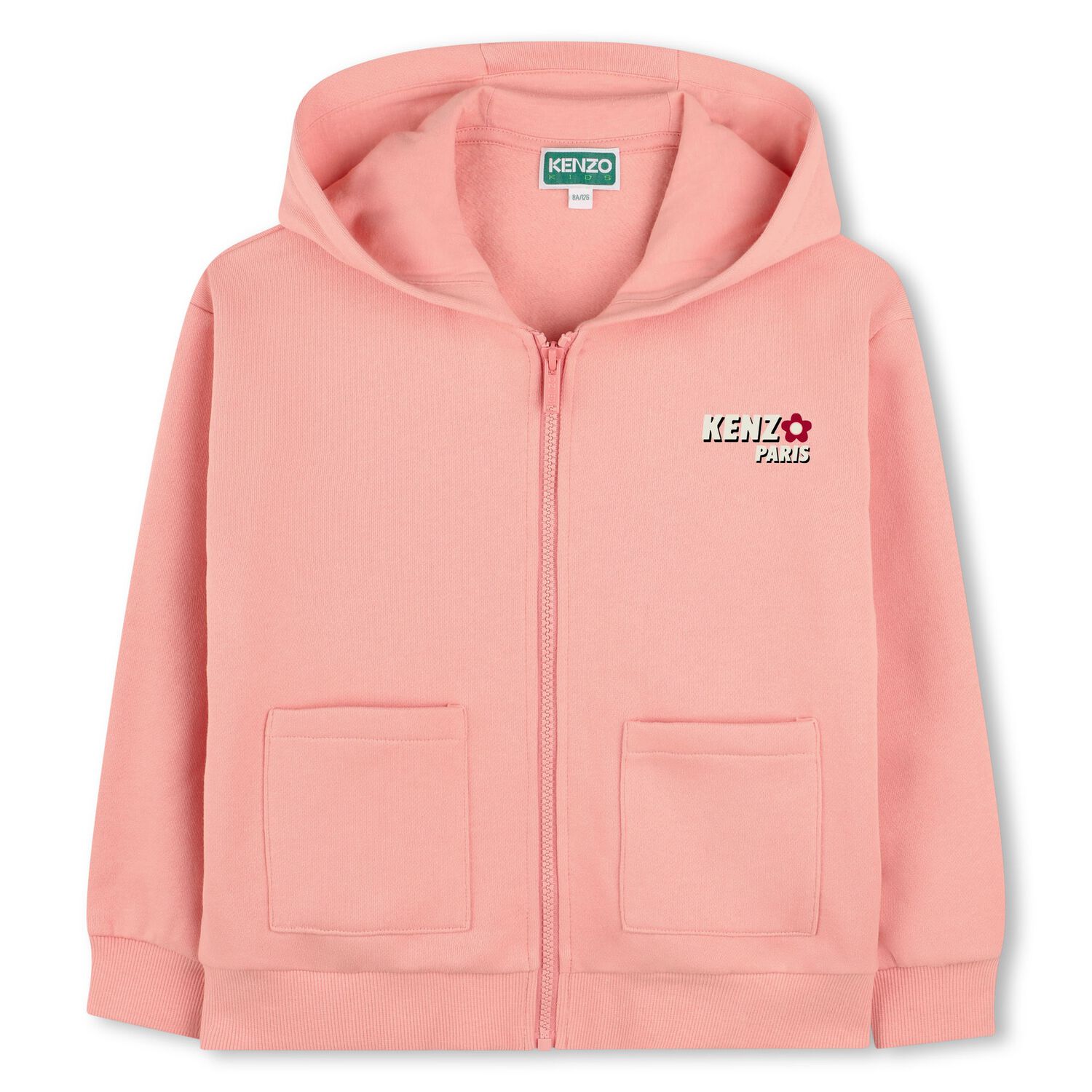 Girls Pink Logo Hooded Zip Up Top, 1, hi-res