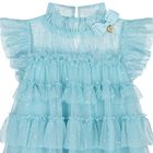 Girls Blue Embellished Tiered Tulle Dress, 1, hi-res