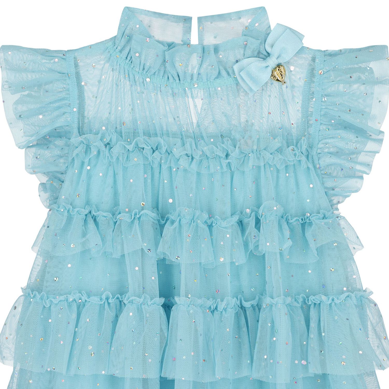 Girls Blue Embellished Tiered Tulle Dress, 1, hi-res