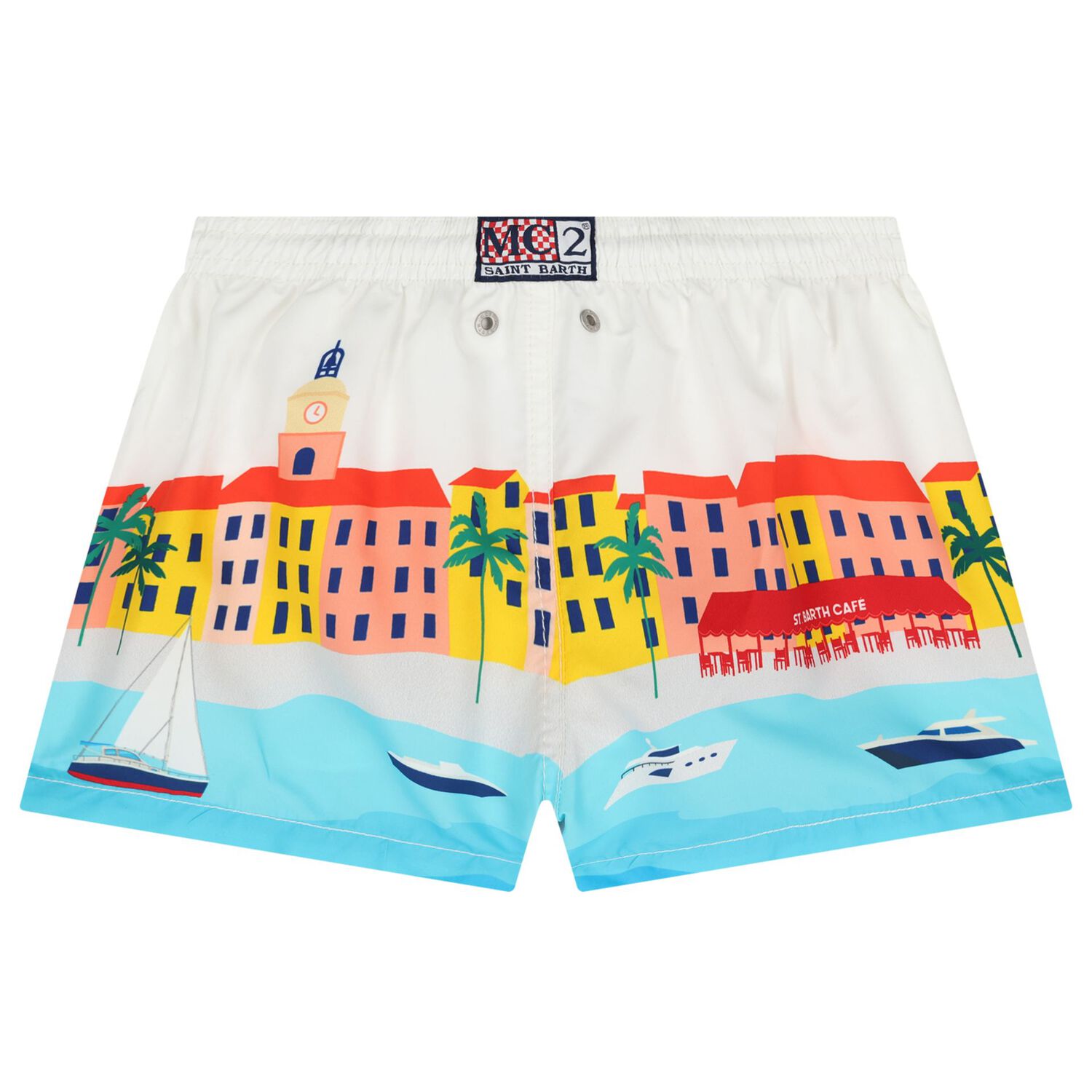 Boys White & Blue Logo Swim Shorts, 1, hi-res