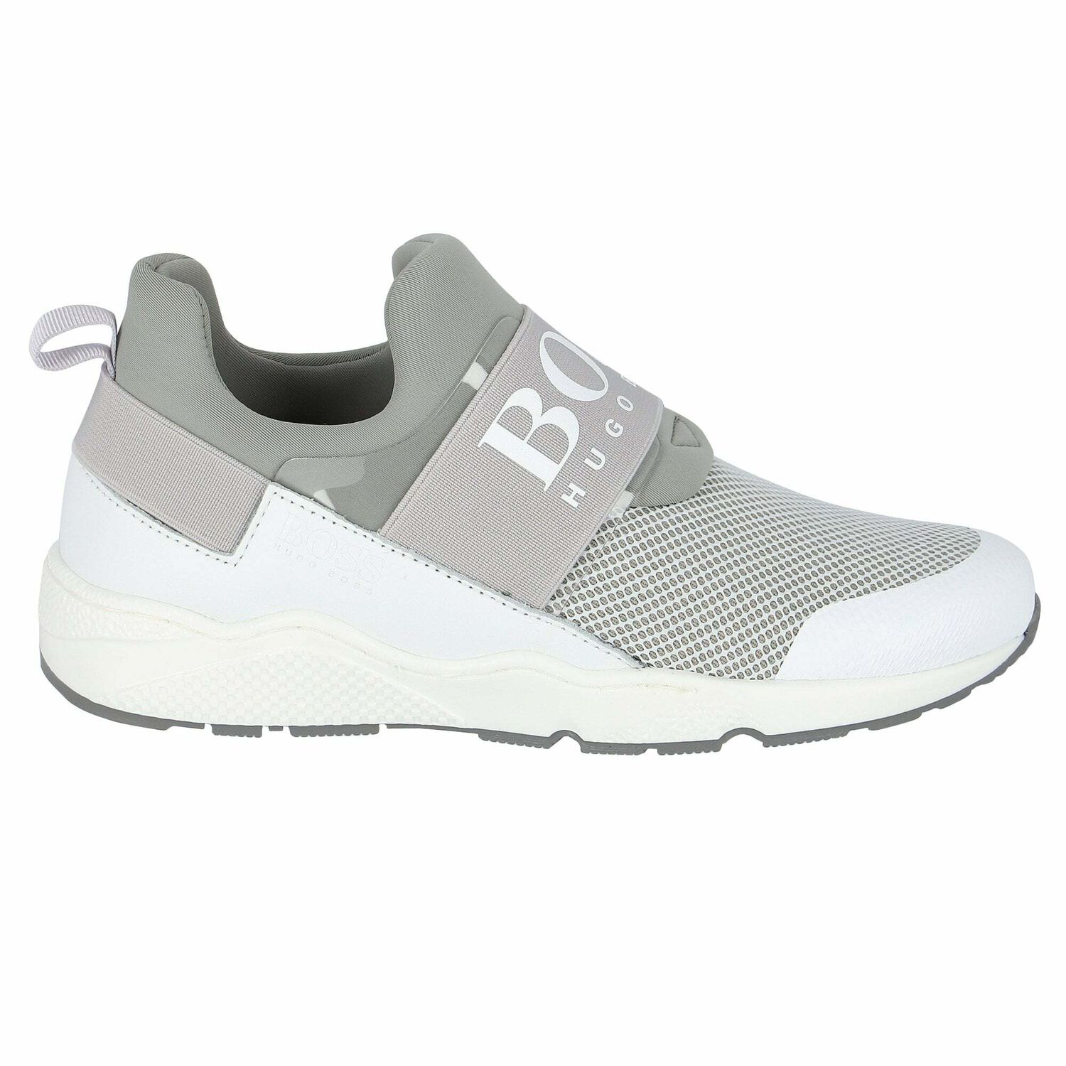 Boys Grey & White Logo Trainers, 1, hi-res